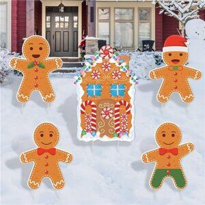 Gingerbread Christmas Decorations Outdoor Yard Signs- 5 Pack Plastic Gingerbread